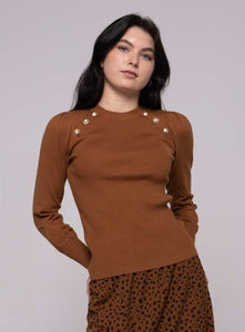 IV RIBBED SWEATER WITH BUTTON SHOULDER - Tops