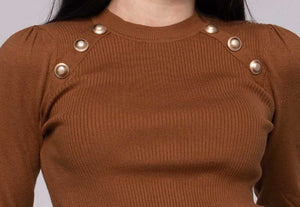 IV RIBBED SWEATER WITH BUTTON SHOULDER - Tops
