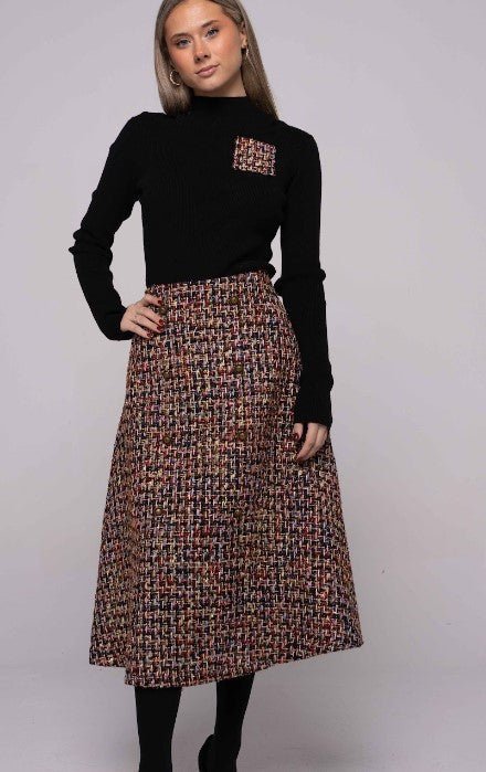 IV TWEED SKIRT WITH DOUBLE BITTON ROW - SKIRTS