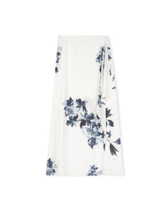 J FLOWER PRINT SIDE RUFFLE DOWN MIDI SKIRT - Skirts