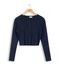 Load image into Gallery viewer, POINT BUTTON UP CROPPED CARDI - Tops

