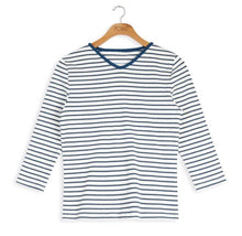 Load image into Gallery viewer, POINT STRIPE 3/4 SLV V-NECK - Tops
