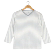 Load image into Gallery viewer, POINT STRIPE 3/4 SLV V-NECK - Tops
