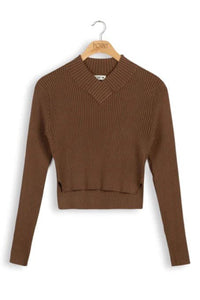 POINT V-NECK CROPPED SWEATER - Tops