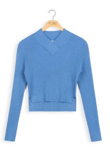 POINT V-NECK CROPPED SWEATER - Tops