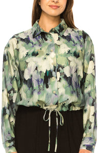 YAL FLORAL CINCH WAIST BLOUSE - Tops