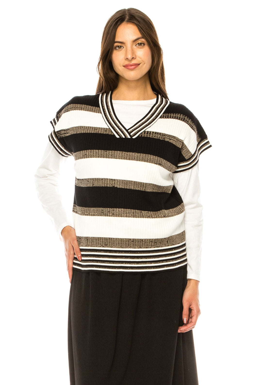 YAL V NECK STRIPE SWEATER - Tops